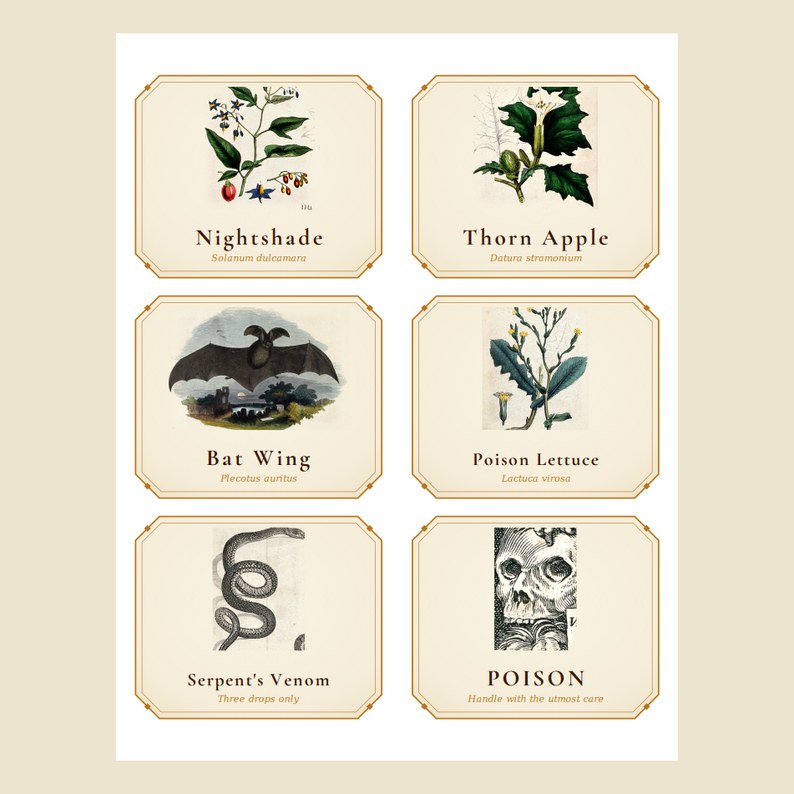 Halloween potion bottle labels printable set
